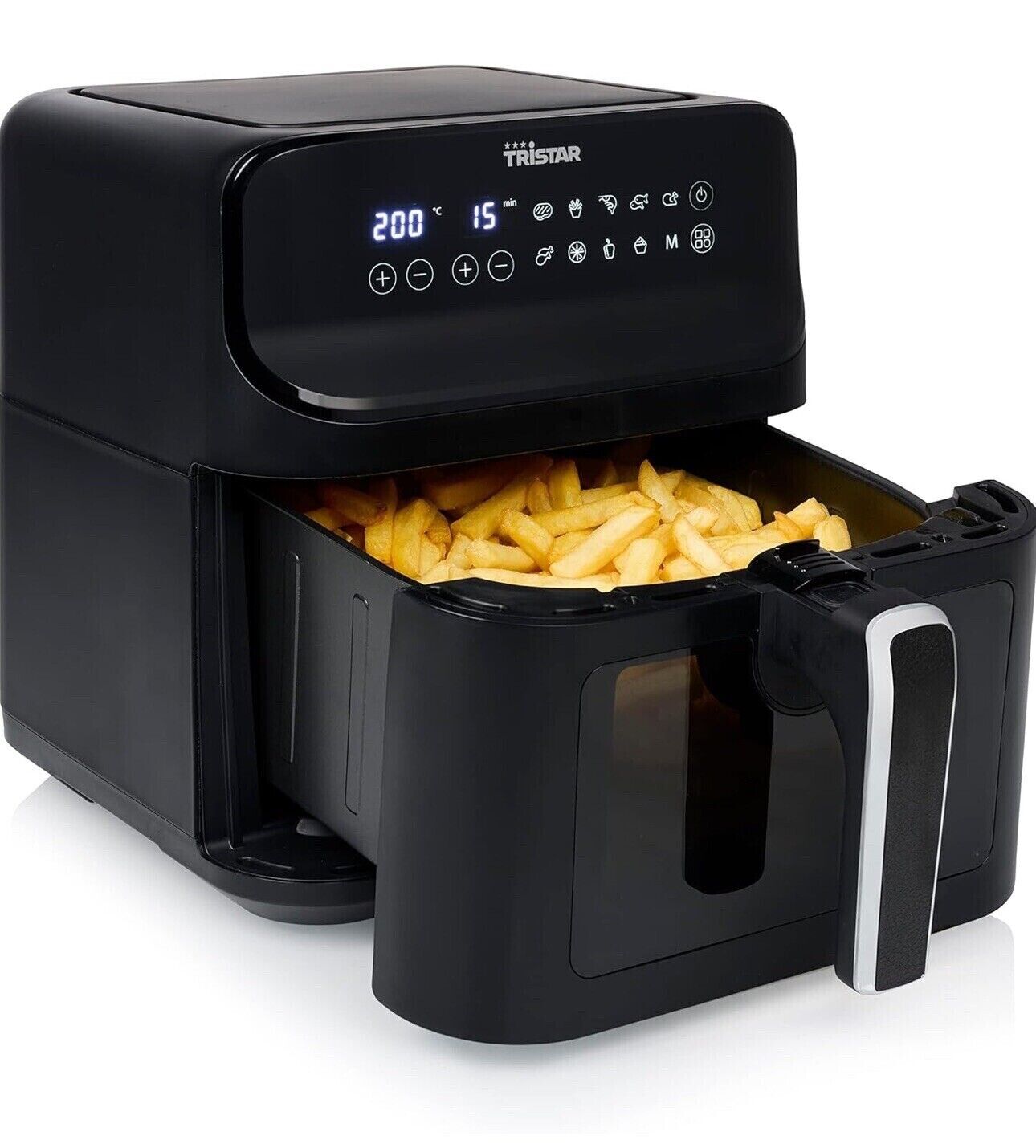 digitale Heißluftfritteuse – 6,2 L – 1,5 kg Pommes – Mit Sichtfenster schwarz